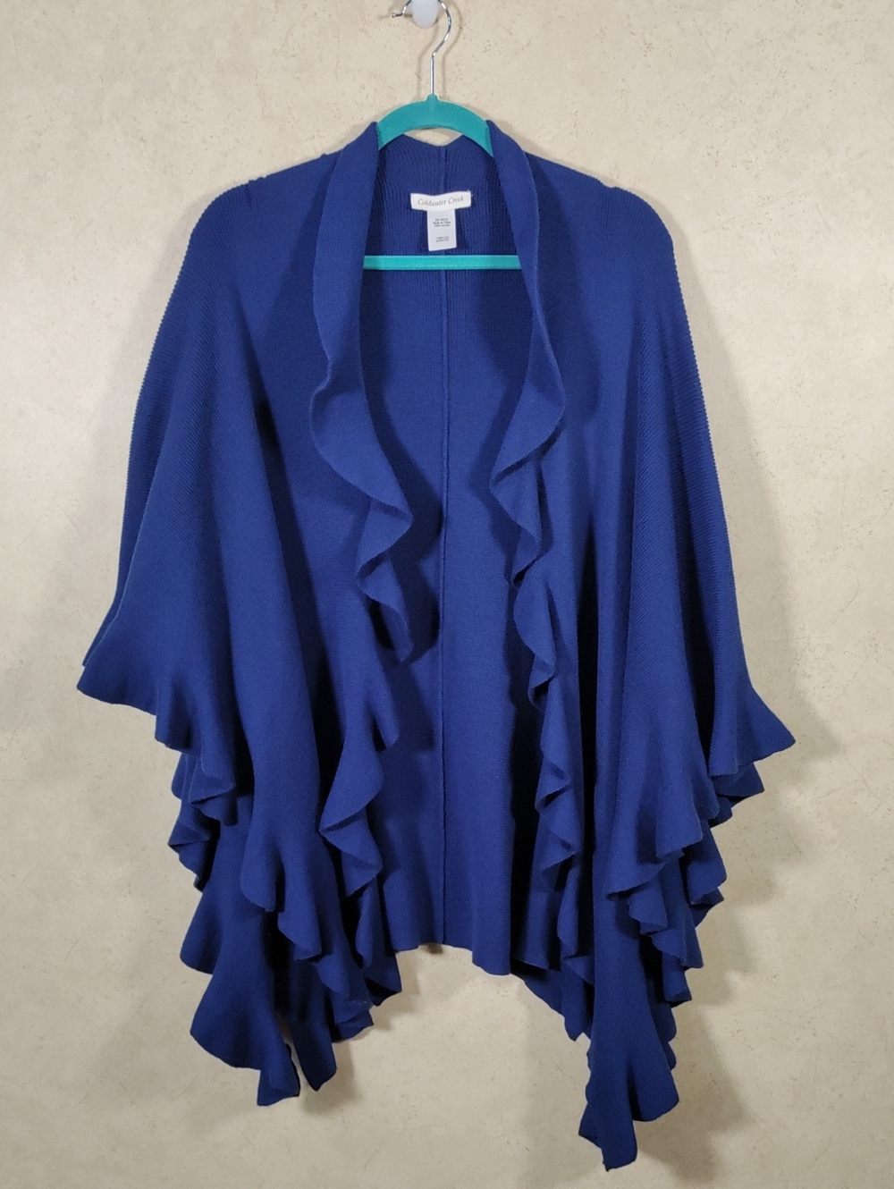 J129 Coldwater Creek Royal Blue Ruffled Edge Shawl OSFM